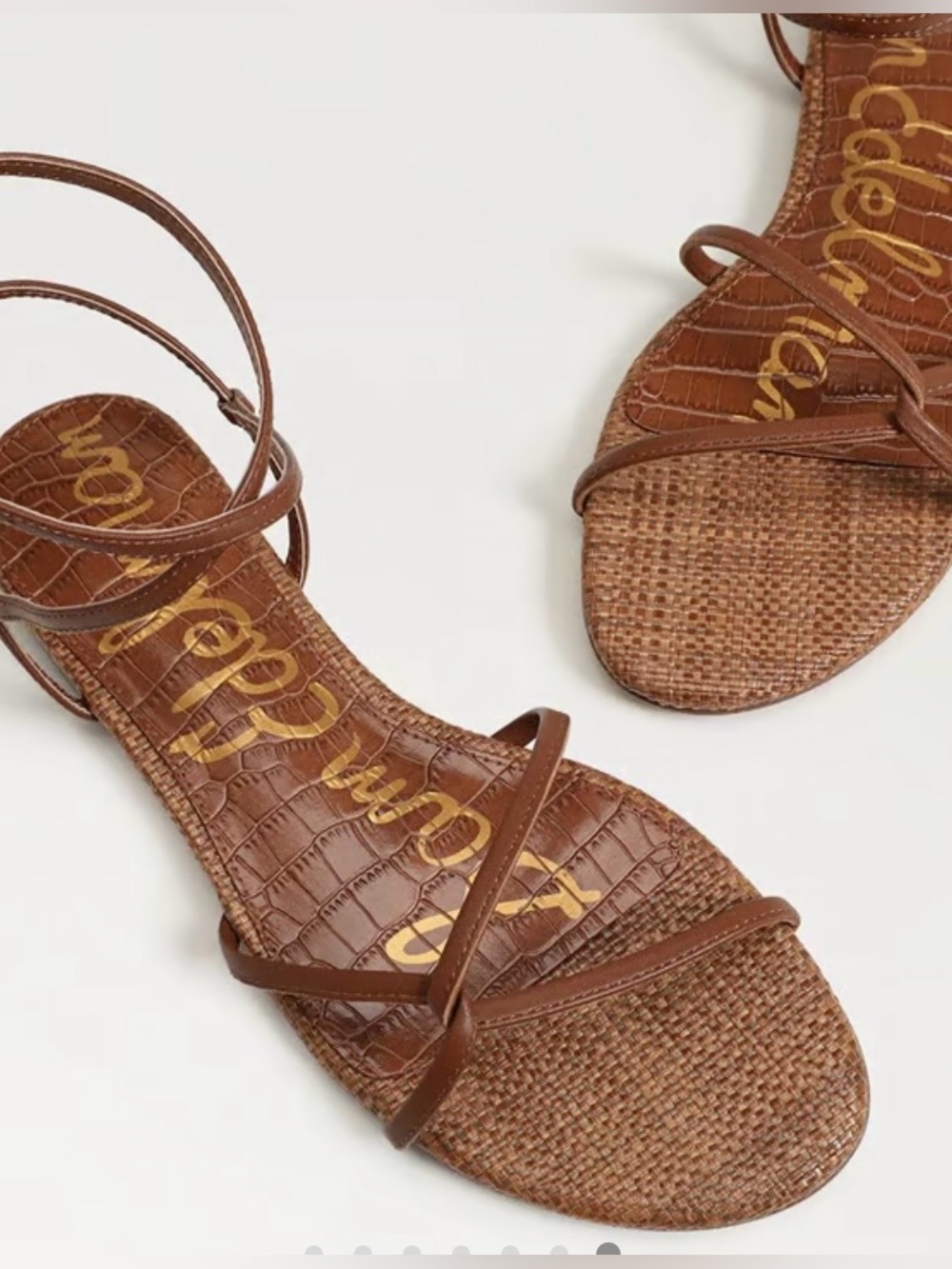 Sam Edelman Ellina Brown Cognac Croc-Textured Strappy Sandals